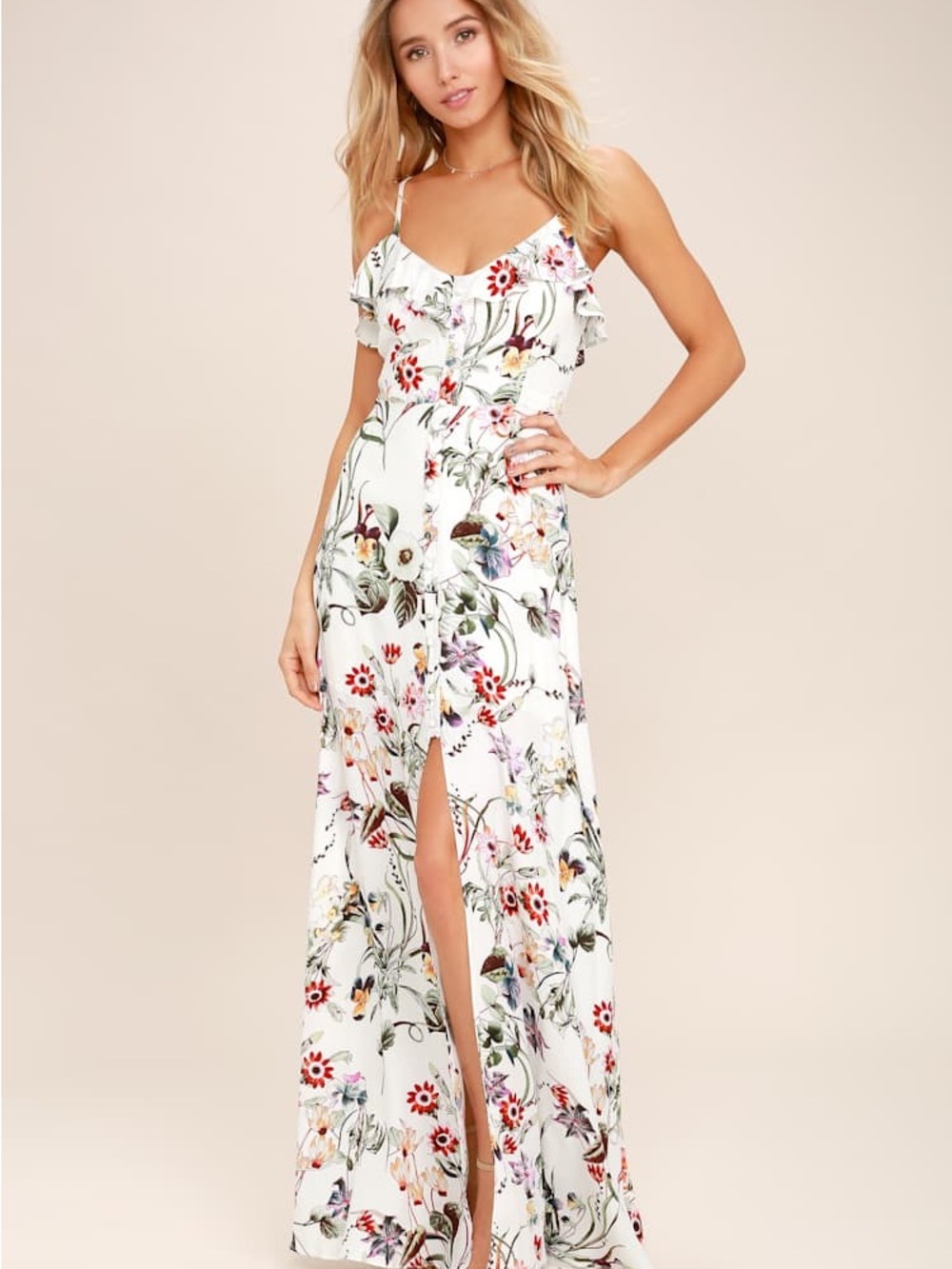 Bloom On Ivory Floral Print Maxi Dress